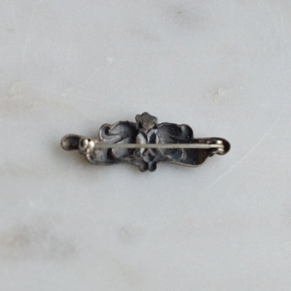 Antique Sterling Silver Art Nouveau Bar Pin | 1.5" High Relief Dual Profiles | Rare Jeweler's Safety Lever | c. 1900