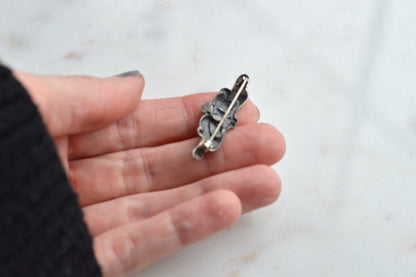 Antique Sterling Silver Art Nouveau Bar Pin | 1.5" High Relief Dual Profiles | Rare Jeweler's Safety Lever | c. 1900