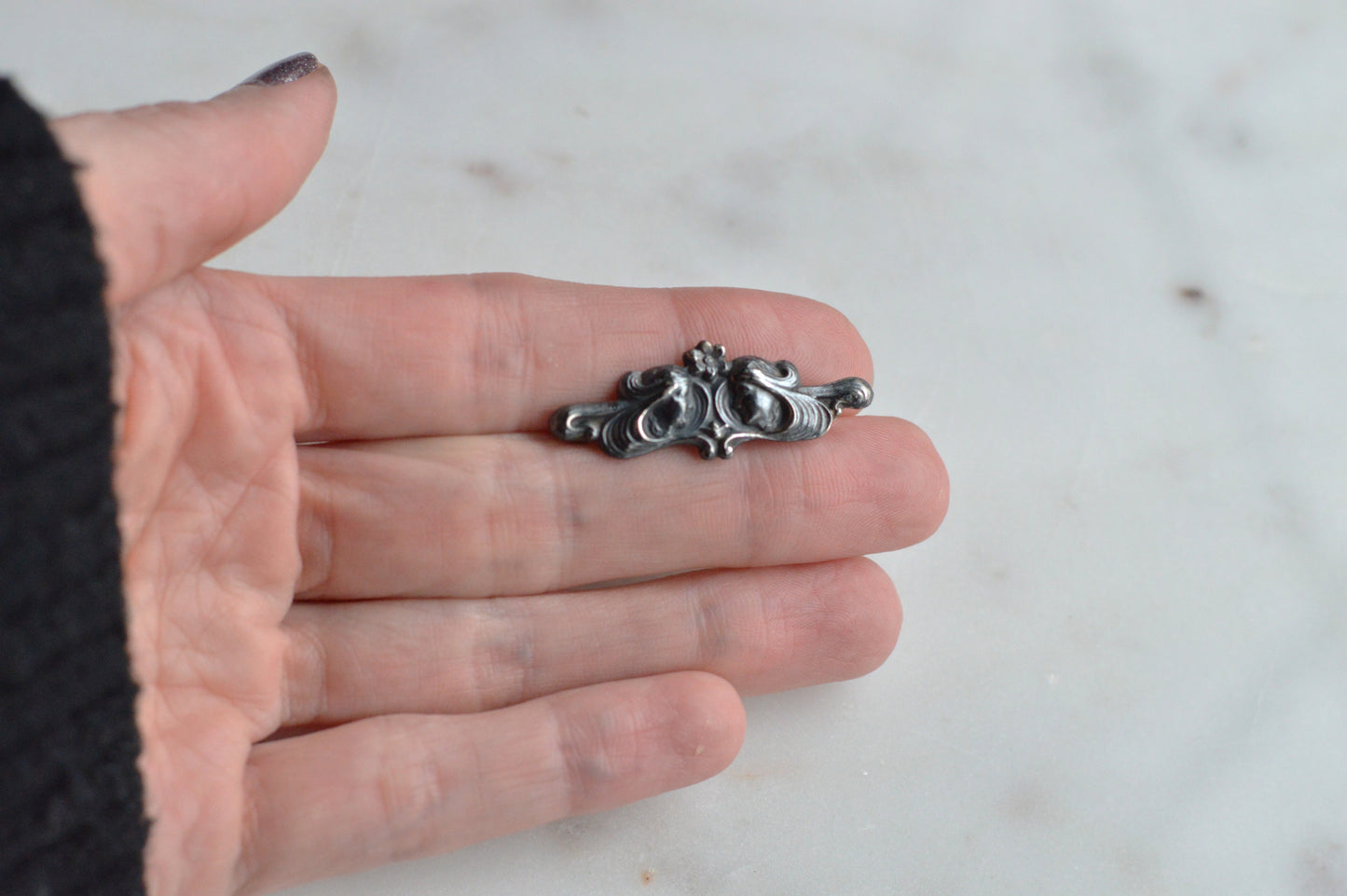 Antique Sterling Silver Art Nouveau Bar Pin | 1.5" High Relief Dual Profiles | Rare Jeweler's Safety Lever | c. 1900