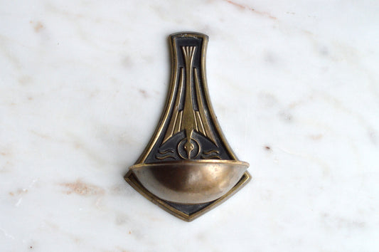 Vintage West Germany Holy Water Font | 4.8" Bronzed Brass Wall Hanging | Stylized Eagle Bird | MCM Religious Decor