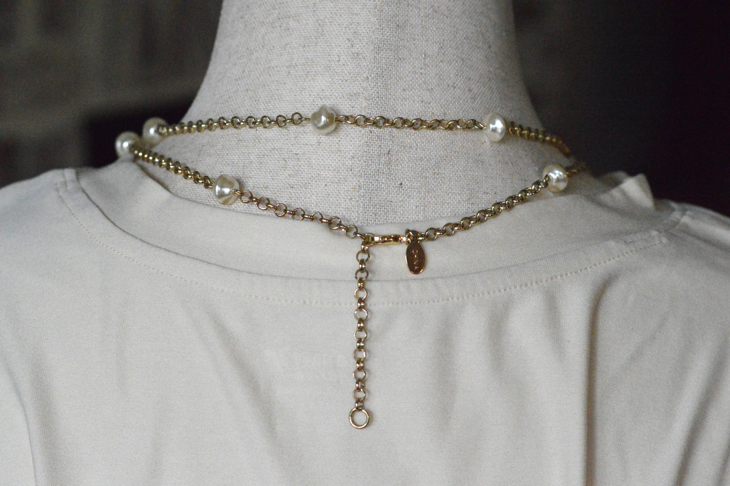 Vintage Extra Long 49.5" Pearl Station Necklace | Gold Tone Baroque Faux Pearl | 1970s 1980s Retro Sautoir | Versatile Statement Layering