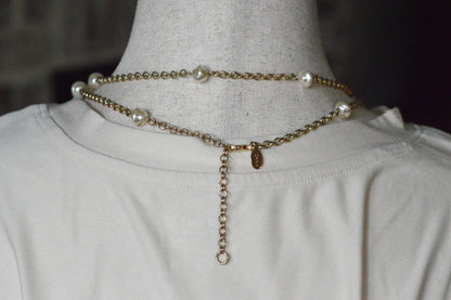Vintage Extra Long 49.5" Pearl Station Necklace | Gold Tone Baroque Faux Pearl | 1970s 1980s Retro Sautoir | Versatile Statement Layering