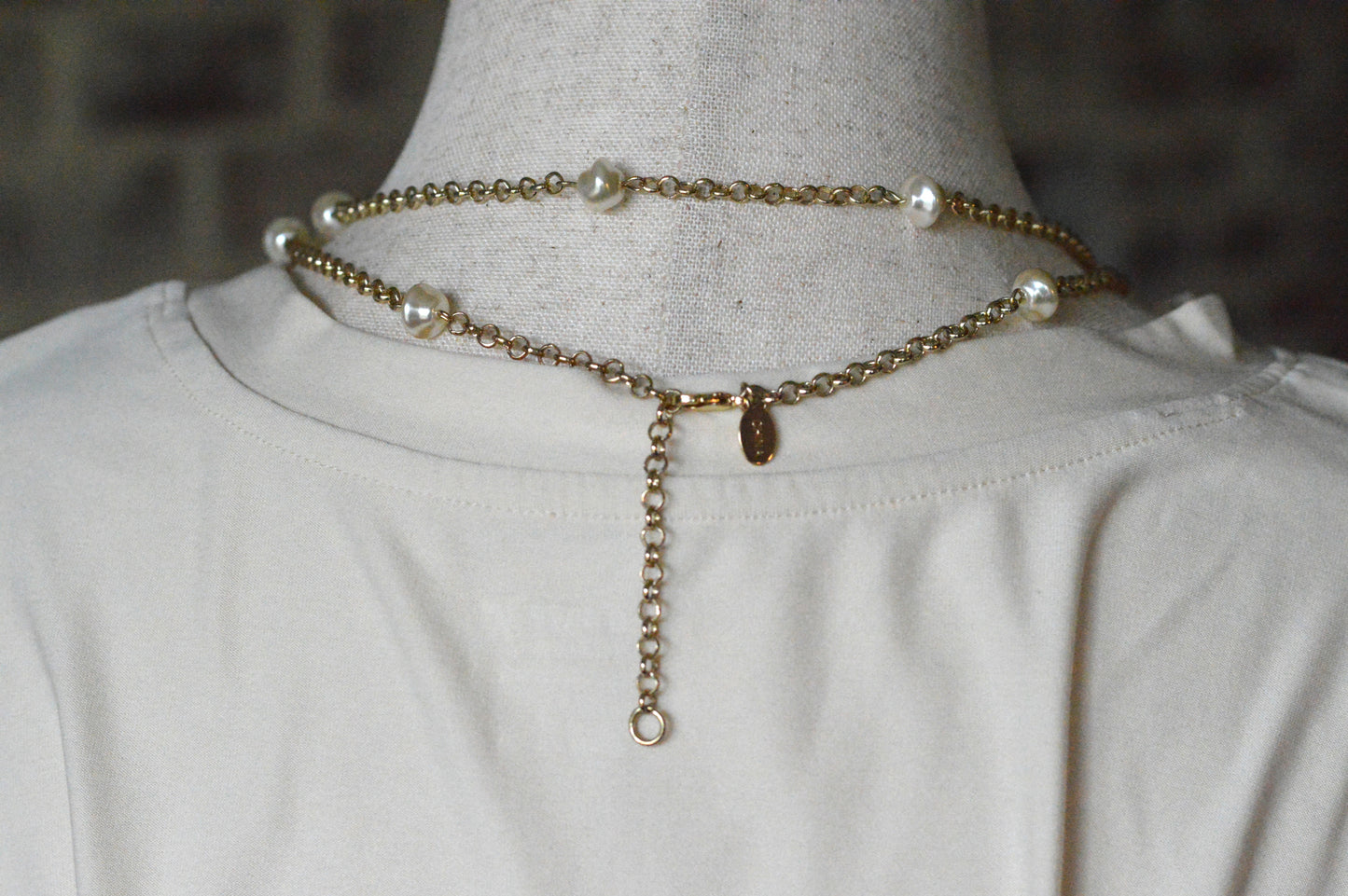 Vintage Extra Long 49.5" Pearl Station Necklace | Gold Tone Baroque Faux Pearl | 1970s 1980s Retro Sautoir | Versatile Statement Layering