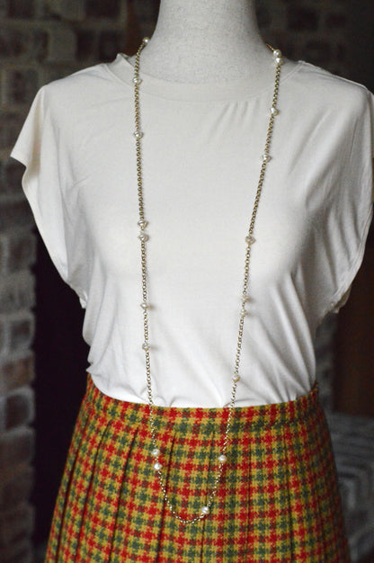 Vintage Extra Long 49.5" Pearl Station Necklace | Gold Tone Baroque Faux Pearl | 1970s 1980s Retro Sautoir | Versatile Statement Layering