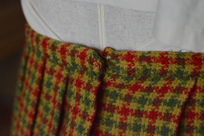 Vintage James Kenrob by Dalton Plaid Skirt | 1970s Knife Pleat Knee Length | Dark Academia Autumnal Check | Adjustable 26" Waist Small