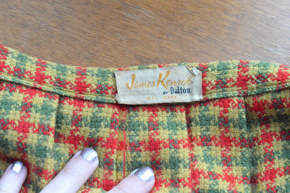 Vintage James Kenrob by Dalton Plaid Skirt | 1970s Knife Pleat Knee Length | Dark Academia Autumnal Check | Adjustable 26" Waist Small