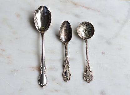 Antique & Vintage Silver-Plated Spoon Trio – Curated Collector’s Lot