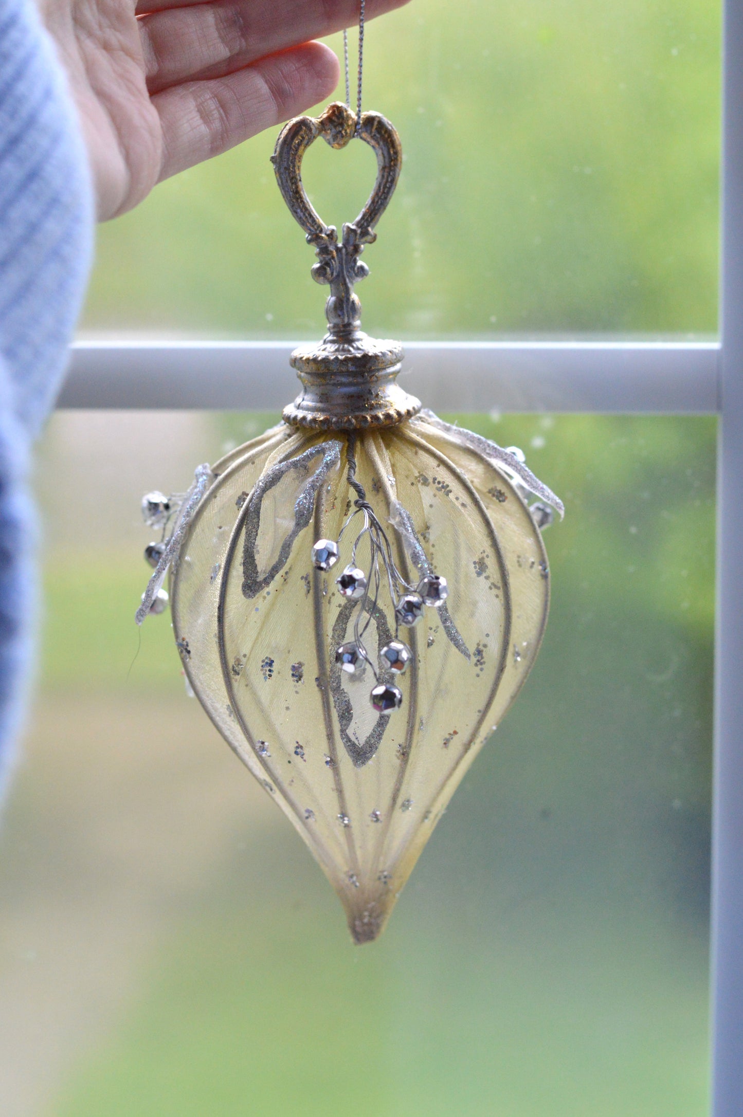 Vintage Katherine's Collection Rare Mesh Beads Ornament | 7" Victorian Teardrop | Gold & Silver Berry Artisan Holiday