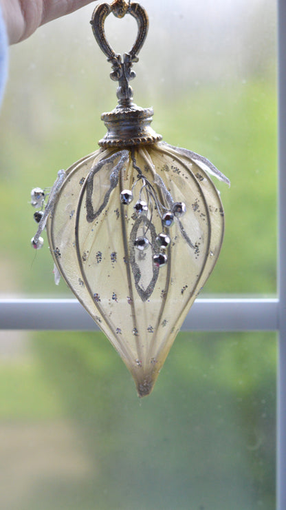 Vintage Katherine's Collection Rare Mesh Beads Ornament | 7" Victorian Teardrop | Gold & Silver Berry Artisan Holiday