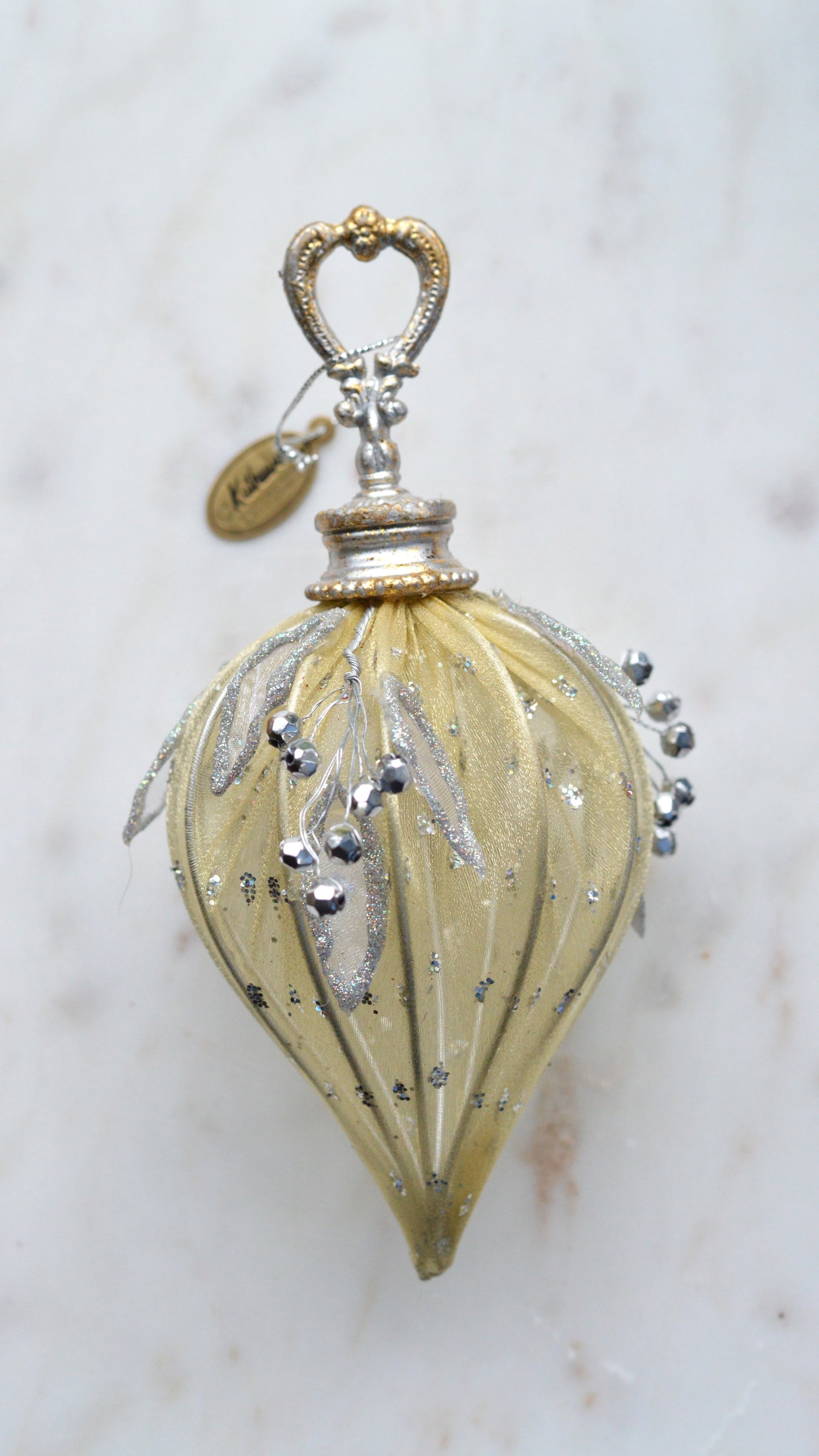 Vintage Katherine's Collection Rare Mesh Beads Ornament | 7" Victorian Teardrop | Gold & Silver Berry Artisan Holiday