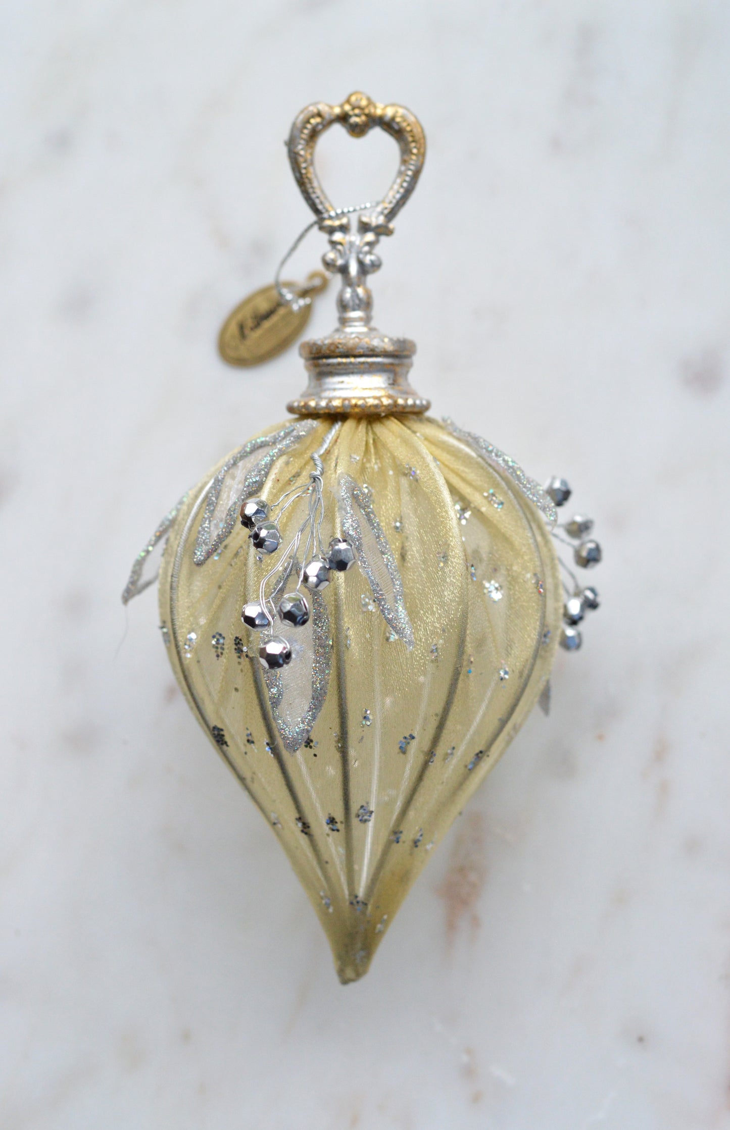 Vintage Katherine's Collection Rare Mesh Beads Ornament | 7" Victorian Teardrop | Gold & Silver Berry Artisan Holiday