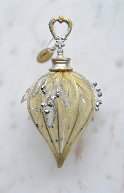 Vintage Katherine's Collection Rare Mesh Beads Ornament | 7" Victorian Teardrop | Gold & Silver Berry Artisan Holiday