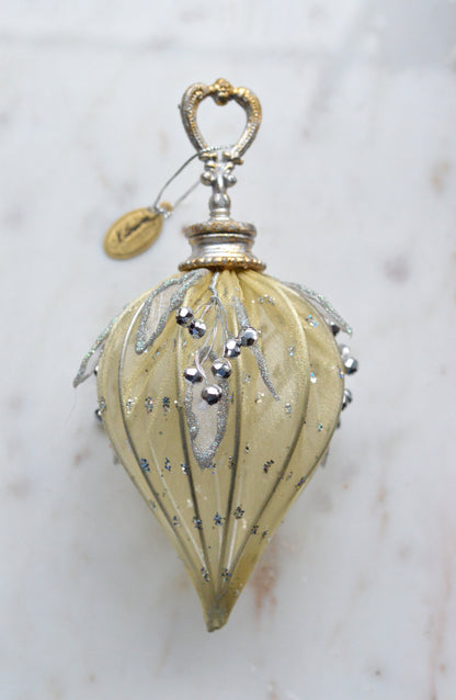 Vintage Katherine's Collection Rare Mesh Beads Ornament | 7" Victorian Teardrop | Gold & Silver Berry Artisan Holiday
