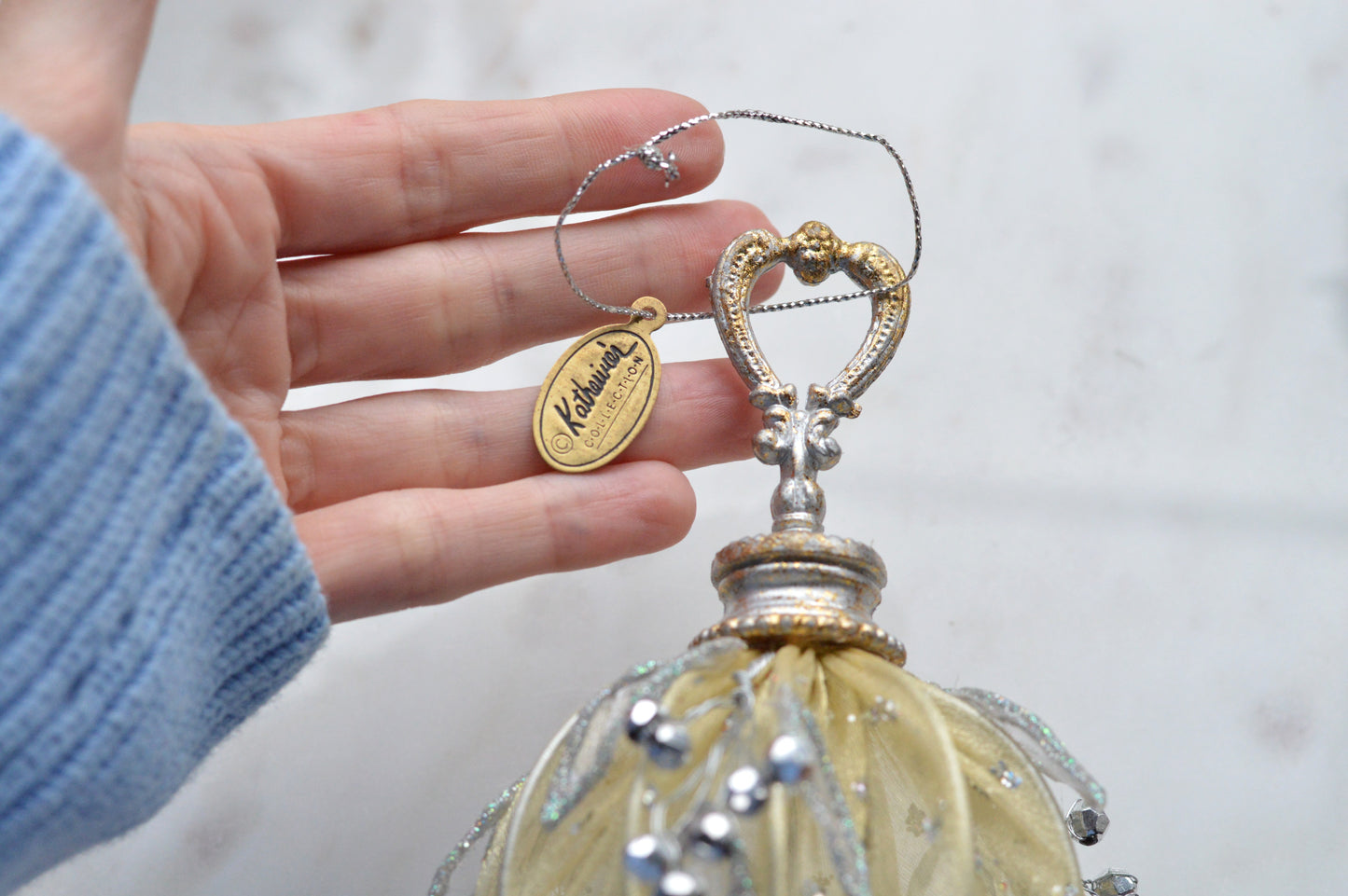 Vintage Katherine's Collection Rare Mesh Beads Ornament | 7" Victorian Teardrop | Gold & Silver Berry Artisan Holiday