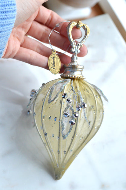 Vintage Katherine's Collection Rare Mesh Beads Ornament | 7" Victorian Teardrop | Gold & Silver Berry Artisan Holiday