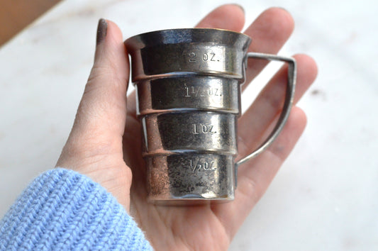 Vintage Art Deco Stepped Jigger | Gilt Interior Spirit Measure | Napier Style 2oz Bar Tool | Hollywood Regency Decor