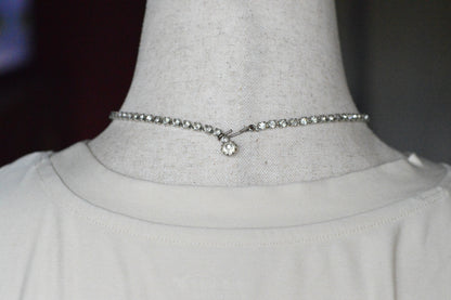 Vintage 1950s Rhinestone Choker Necklace | 15.5" Adjustable Graduated Crystal Pin | J-Hook Clasp | Mid-Century Bridal Statement Jewelry
