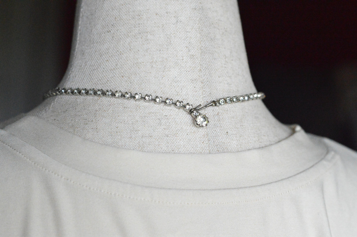 Vintage 1950s Rhinestone Choker Necklace | 15.5" Adjustable Graduated Crystal Pin | J-Hook Clasp | Mid-Century Bridal Statement Jewelry