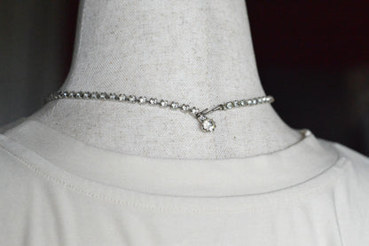 Vintage 1950s Rhinestone Choker Necklace | 15.5" Adjustable Graduated Crystal Pin | J-Hook Clasp | Mid-Century Bridal Statement Jewelry