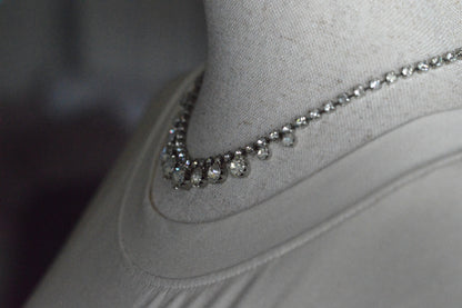 Vintage 1950s Rhinestone Choker Necklace | 15.5" Adjustable Graduated Crystal Pin | J-Hook Clasp | Mid-Century Bridal Statement Jewelry