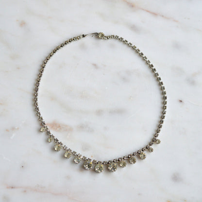 Vintage 1950s Rhinestone Choker Necklace | 15.5" Adjustable Graduated Crystal Pin | J-Hook Clasp | Mid-Century Bridal Statement Jewelry