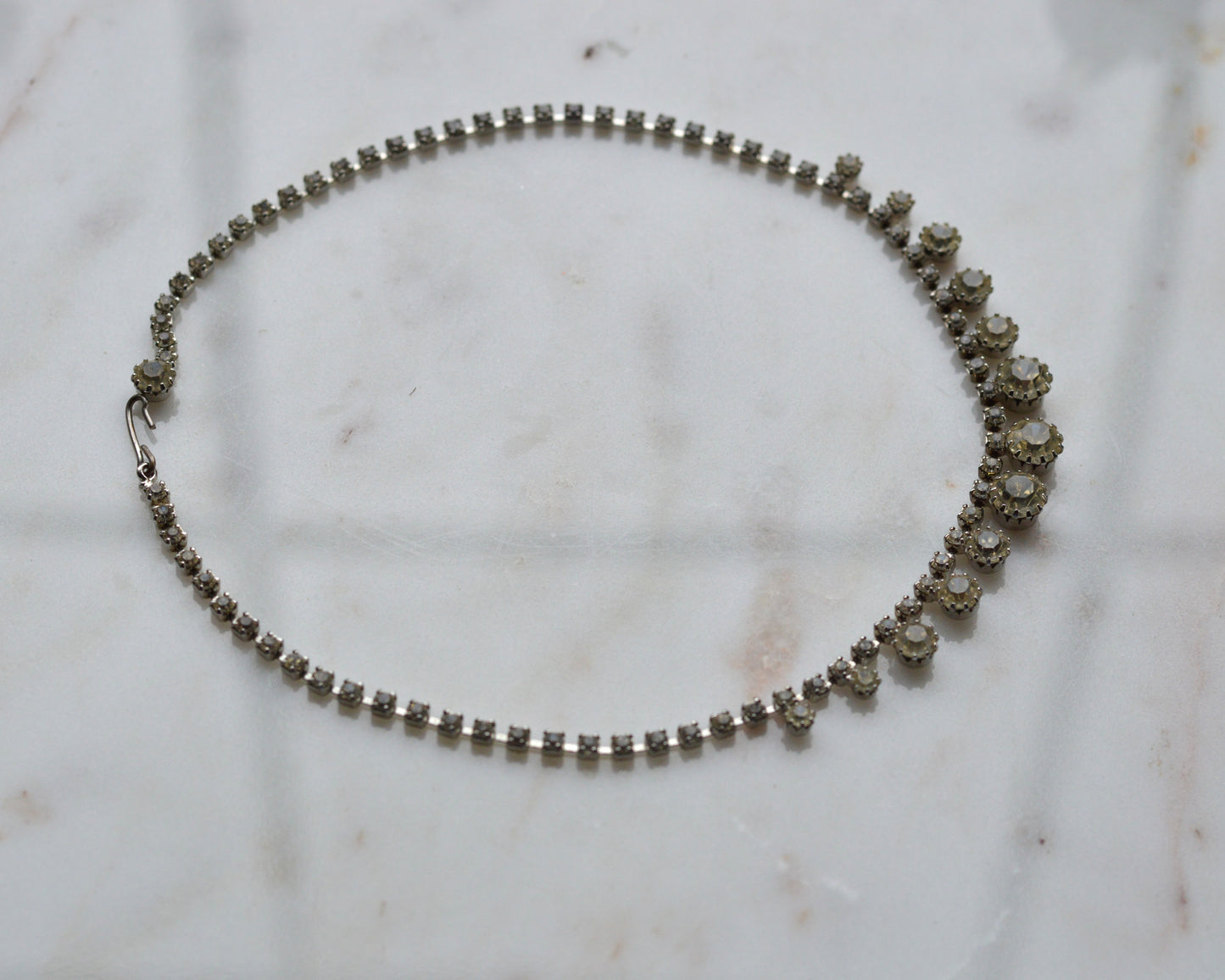 Vintage 1950s Rhinestone Choker Necklace | 15.5" Adjustable Graduated Crystal Pin | J-Hook Clasp | Mid-Century Bridal Statement Jewelry