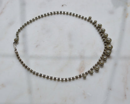 Vintage 1950s Rhinestone Choker Necklace | 15.5" Adjustable Graduated Crystal Pin | J-Hook Clasp | Mid-Century Bridal Statement Jewelry