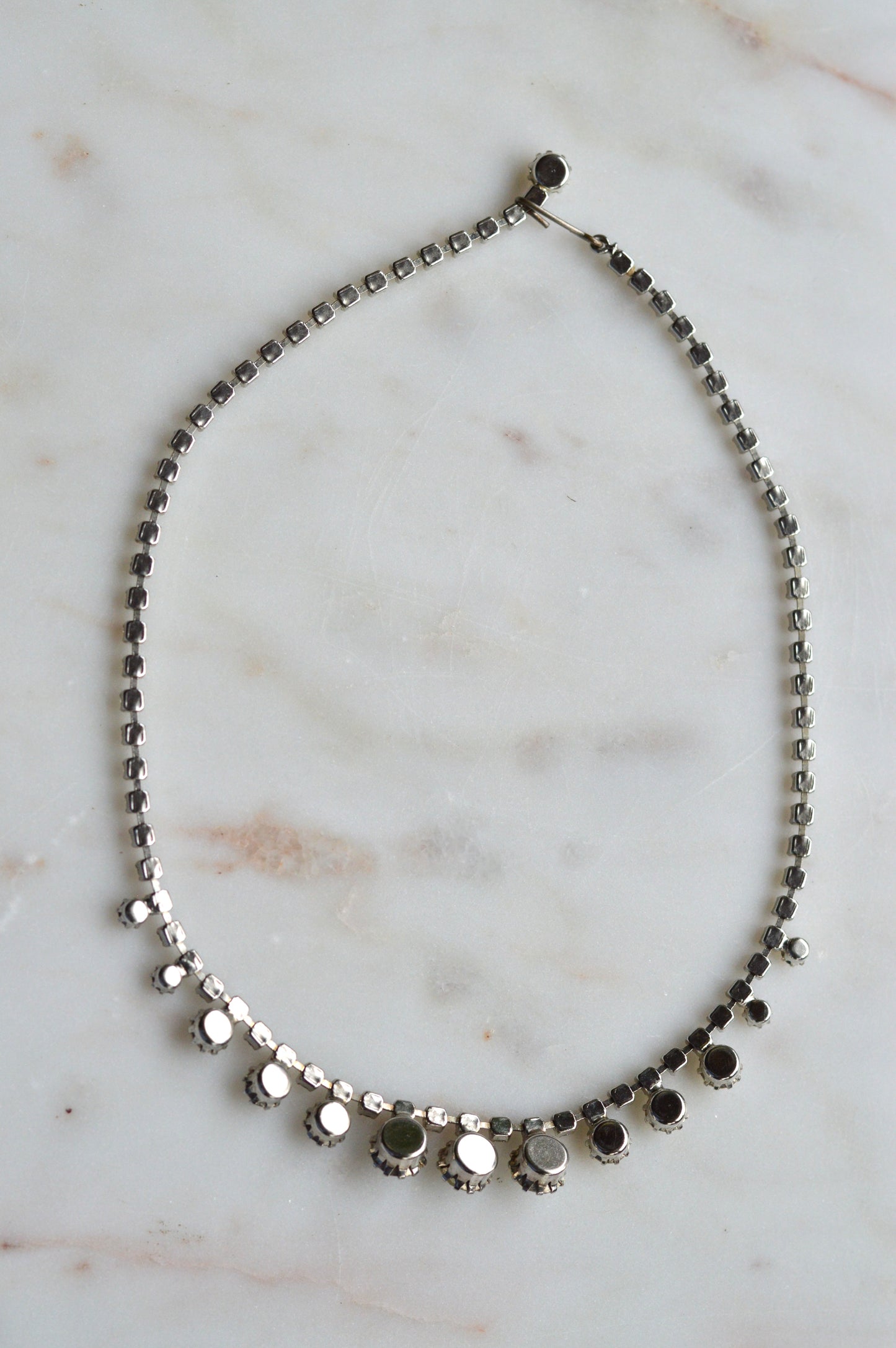 Vintage 1950s Rhinestone Choker Necklace | 15.5" Adjustable Graduated Crystal Pin | J-Hook Clasp | Mid-Century Bridal Statement Jewelry