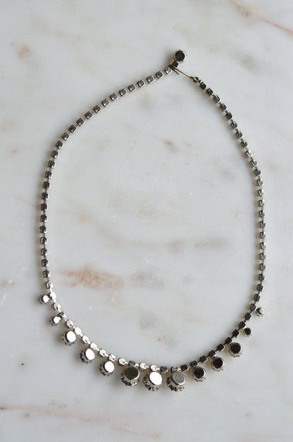 Vintage 1950s Rhinestone Choker Necklace | 15.5" Adjustable Graduated Crystal Pin | J-Hook Clasp | Mid-Century Bridal Statement Jewelry
