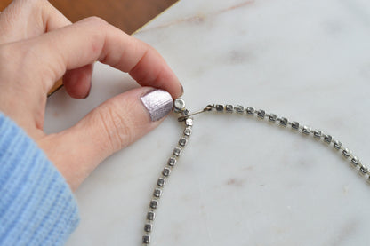 Vintage 1950s Rhinestone Choker Necklace | 15.5" Adjustable Graduated Crystal Pin | J-Hook Clasp | Mid-Century Bridal Statement Jewelry