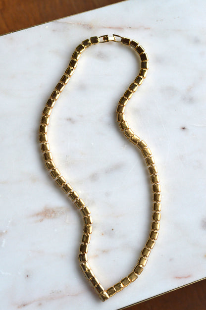 Vintage Chevron V-Shape Tennis Necklace | 18" Articulated Square Box Link | Gold Tone Rhinestone Collar | 80s Glam