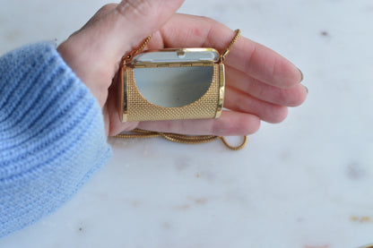 Vintage Gold Mesh Barrel Purse Necklace | 27" Snake Chain | MCM Pill Box Locket | Authentic Patina
