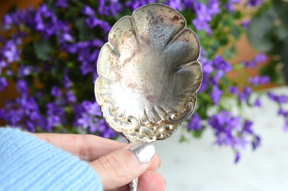 Antique WM Rogers 1894 Berry Serving Spoon | Ornate Yale Pattern | Scalloped Shell Bowl Silverplate | Victorian Art Nouveau Flatware