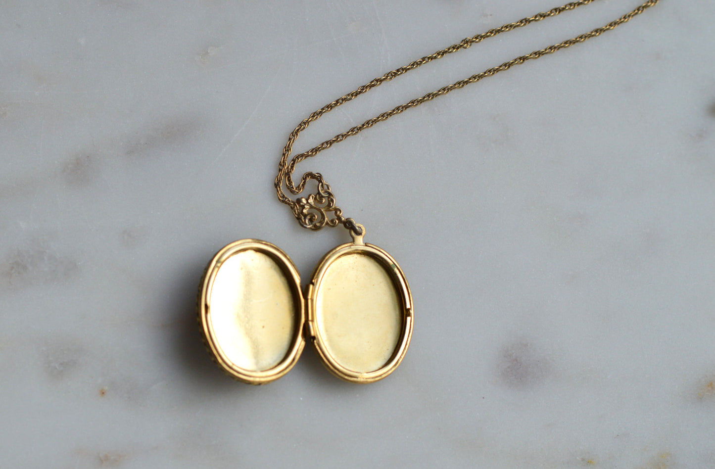 Vintage Signed 1928 Jewelry Co. Cameo Necklace | Gold Tone Rope Chain | Victorian Revival Filigree | 1970s Designer Costume Jewelry