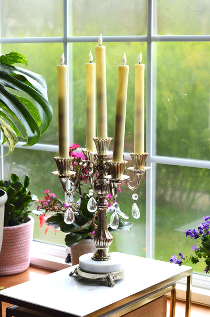 Vintage Antoinette 5-Arm Candelabra | Hollywood Regency Design | Italian Marble Base & Real Glass Crystals | 12.25” Ornate Centerpiece