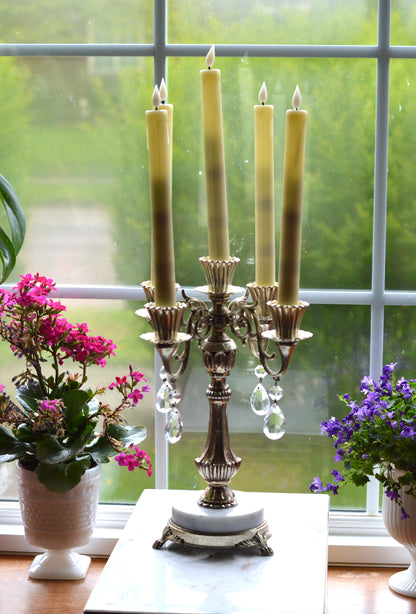 Vintage Antoinette 5-Arm Candelabra | Hollywood Regency Design | Italian Marble Base & Real Glass Crystals | 12.25” Ornate Centerpiece