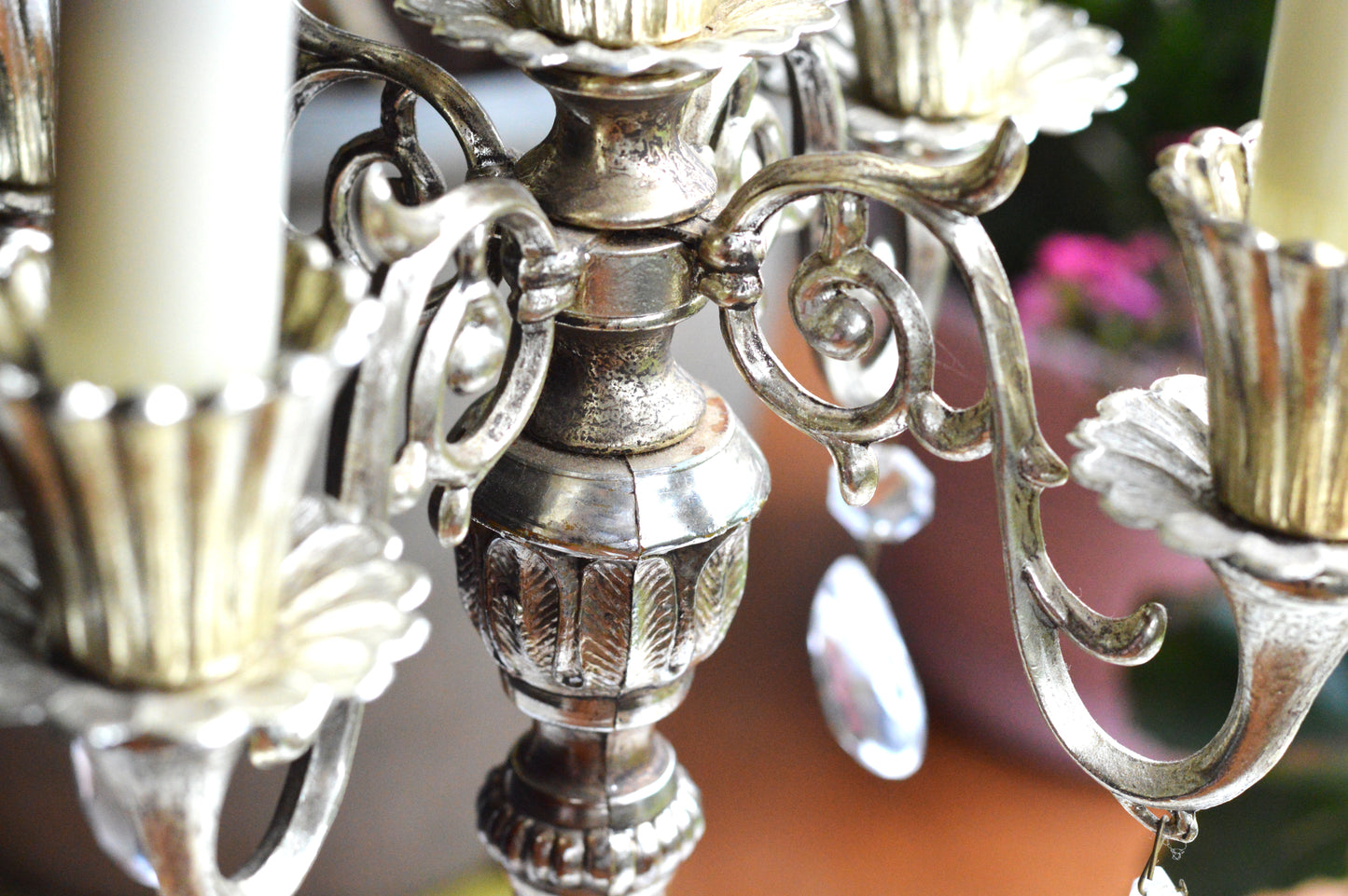 Vintage Antoinette 5-Arm Candelabra | Hollywood Regency Design | Italian Marble Base & Real Glass Crystals | 12.25” Ornate Centerpiece