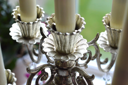 Vintage Antoinette 5-Arm Candelabra | Hollywood Regency Design | Italian Marble Base & Real Glass Crystals | 12.25” Ornate Centerpiece