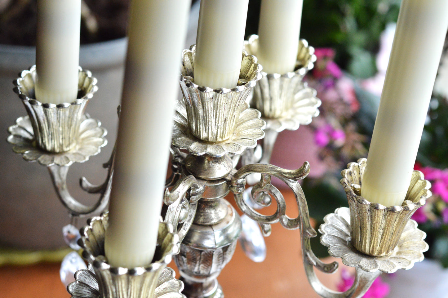 Vintage Antoinette 5-Arm Candelabra | Hollywood Regency Design | Italian Marble Base & Real Glass Crystals | 12.25” Ornate Centerpiece