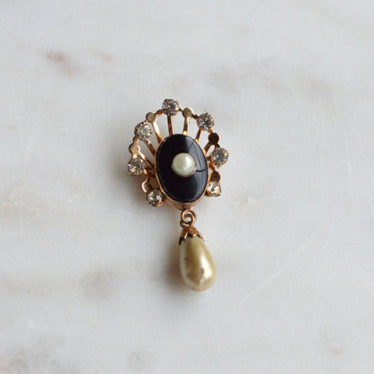 Vintage Van Dell 12K Gold Filled Necklace Set | Onyx & Pearl Pin-Pendant | 16" 1/20 12K G.F. Chain | Victorian Revival