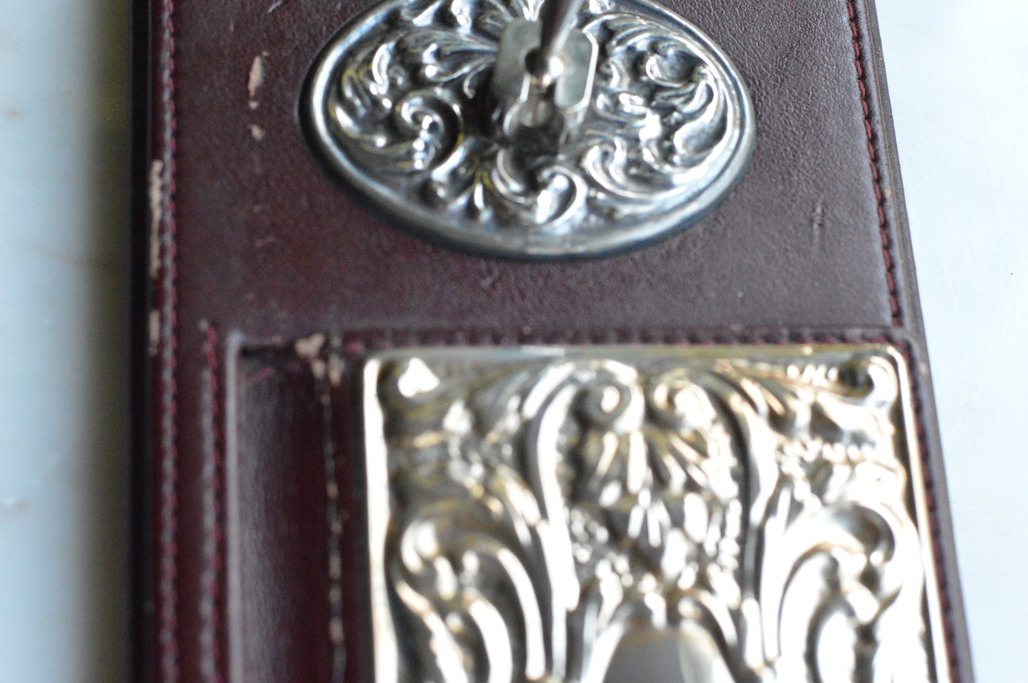 Vintage Sterling Silver & Faux Leather Executive Desk Set – Art Nouveau Filigree Pen Stand & Memo Holder