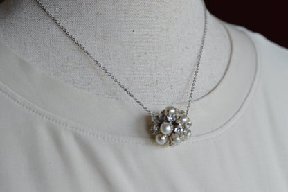 Vintage 1970's 1-Inch Pavé Pearl & Rhinestone Orb Statement Choker
