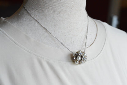 Vintage 1970's 1-Inch Pavé Pearl & Rhinestone Orb Statement Choker