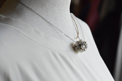 Vintage 1970's 1-Inch Pavé Pearl & Rhinestone Orb Statement Choker