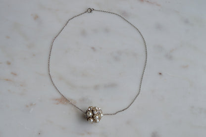 Vintage 1970's 1-Inch Pavé Pearl & Rhinestone Orb Statement Choker