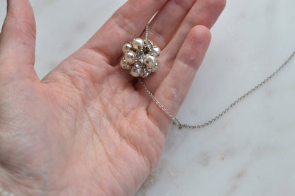 Vintage 1970's 1-Inch Pavé Pearl & Rhinestone Orb Statement Choker