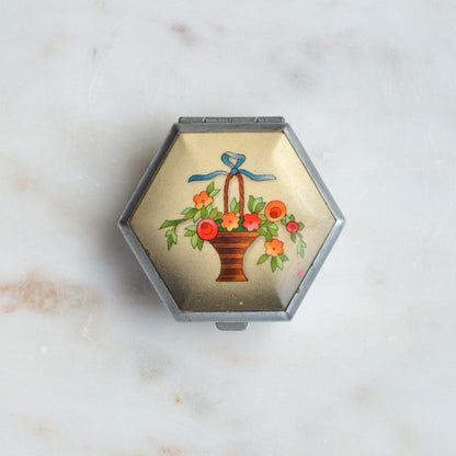 Vintage Houbigant Art Deco Hexagonal "Flower Basket" Compact
