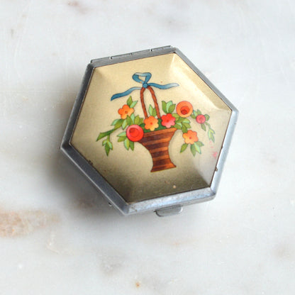 Vintage Houbigant Art Deco Hexagonal "Flower Basket" Compact