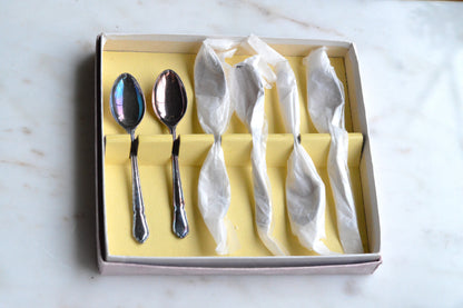 Set of 6 Vintage German Wellner A L Germany Demitasse Spoons, Boxed 3.8"