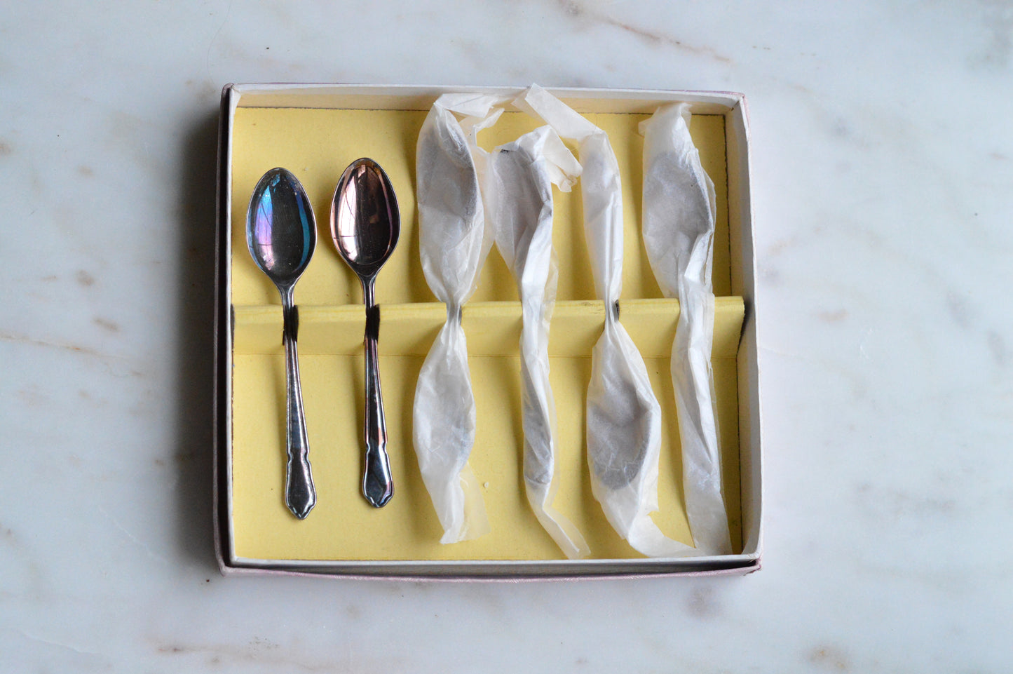 Set of 6 Vintage German Wellner A L Germany Demitasse Spoons, Boxed 3.8"
